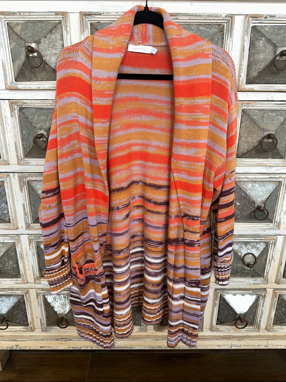 Jonathan Simkhai Orange Multi-Stripe Open-Front Cardigan